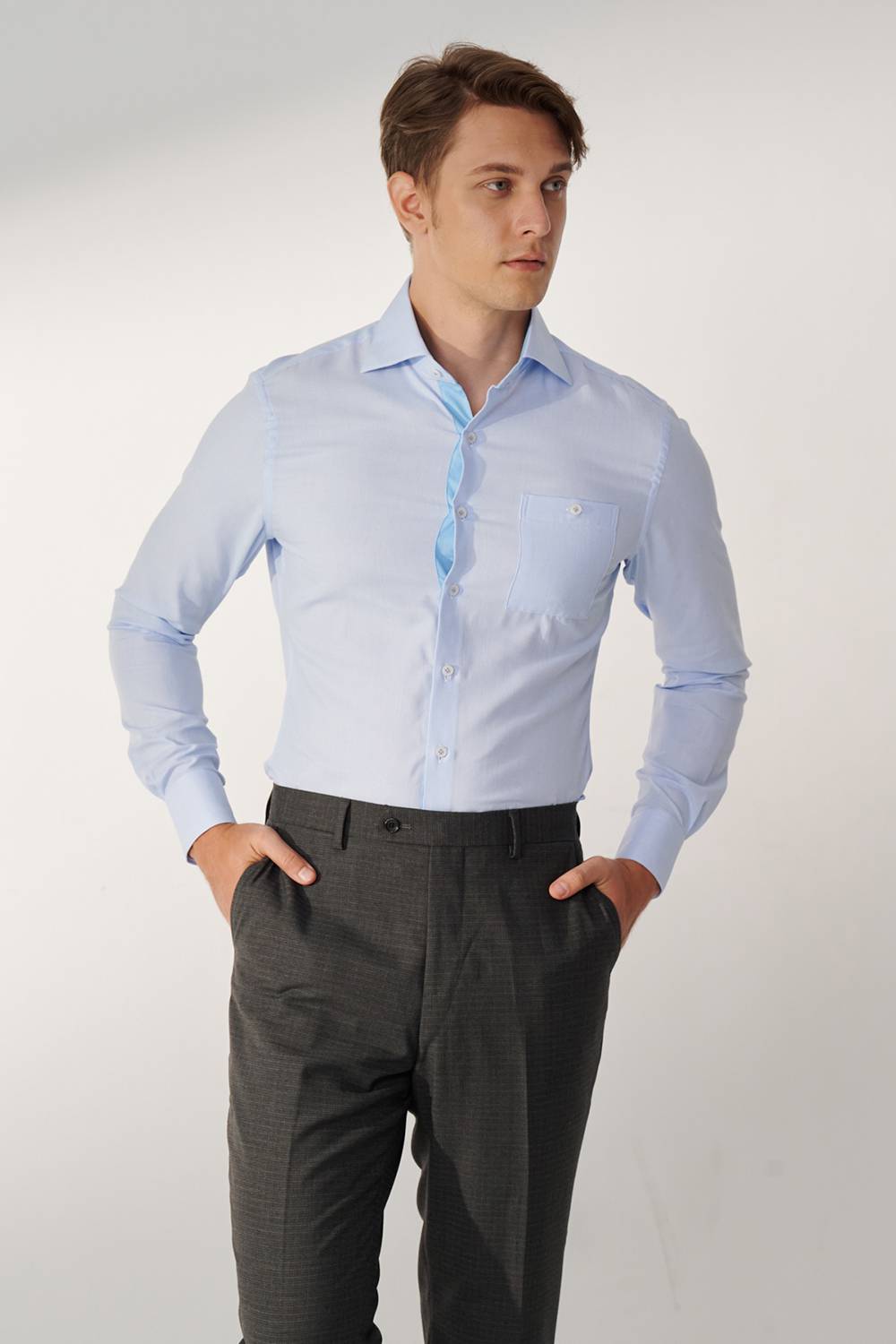 SST&C Blue Textured Slim Fit Shirt | 00062409018_2