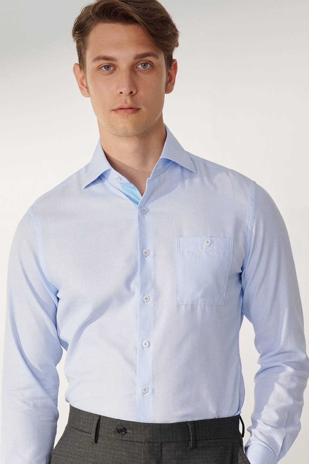 SST&C Blue Textured Slim Fit Shirt | 00062409018_3