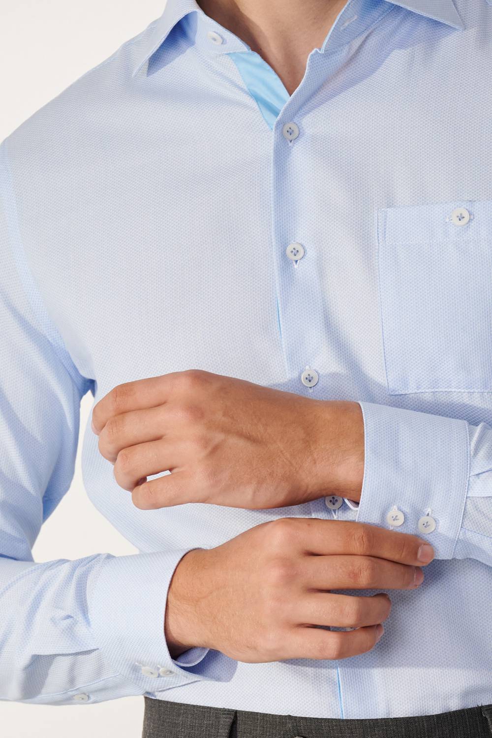 SST&C Blue Textured Slim Fit Shirt | 00062409018_4