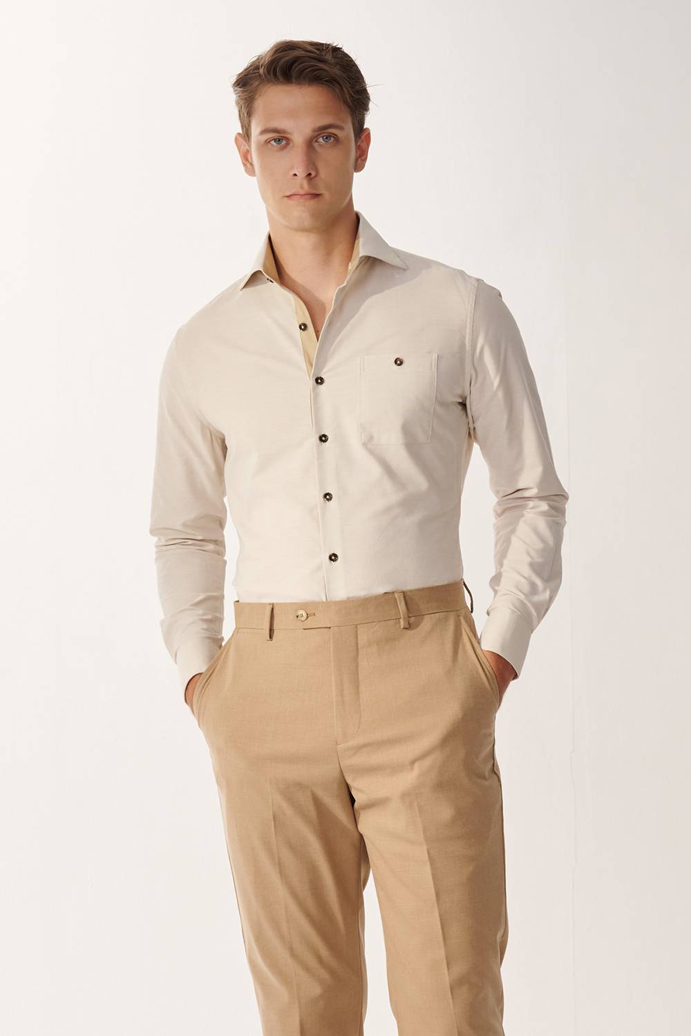 SST&C Khaki Slim Fit Shirt | 00062409019_2