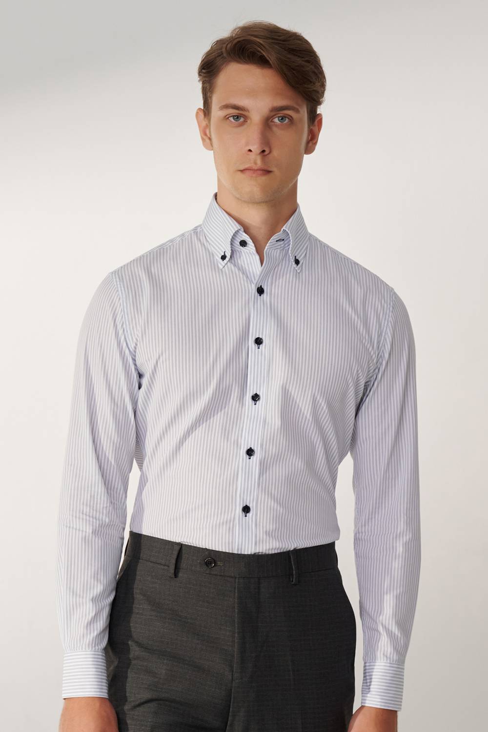SST&C White Navy Striped Pattern Standard Shirt | 00062409021_3