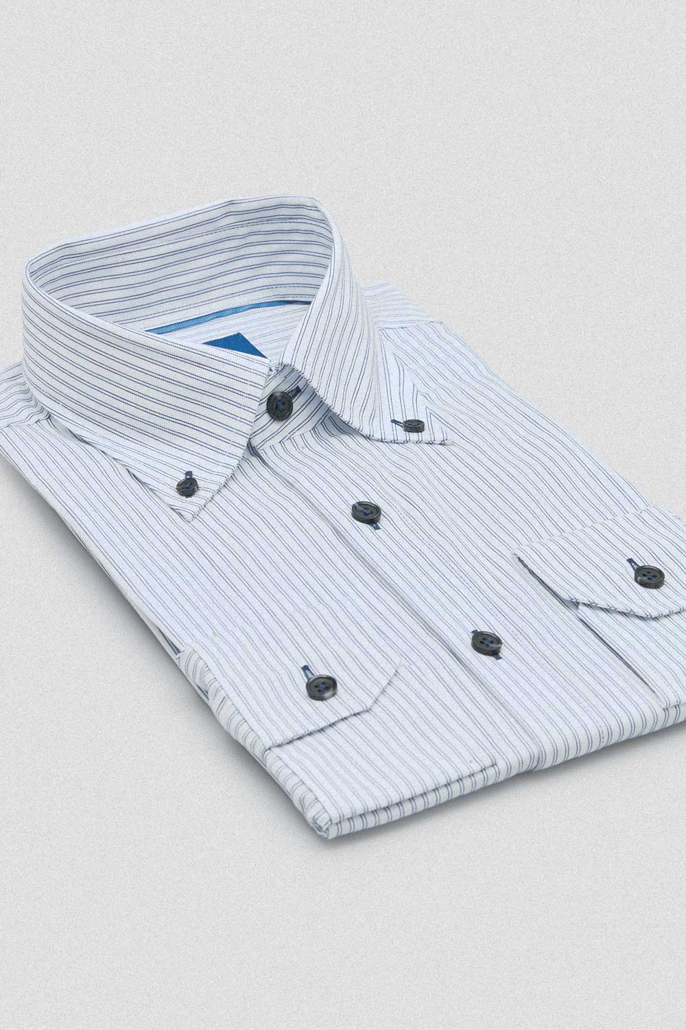 SST&C White Navy Striped Pattern Standard Shirt | 00062409021_6