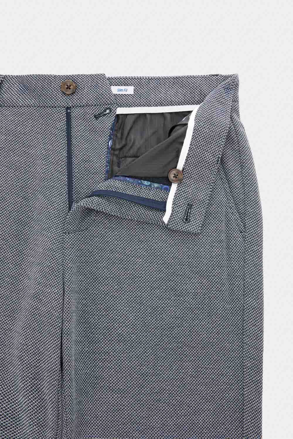 SST&C Dark Blue Diamond Pattern Slim Fit Stretch Knit Casual Trousers | 00162409003_8