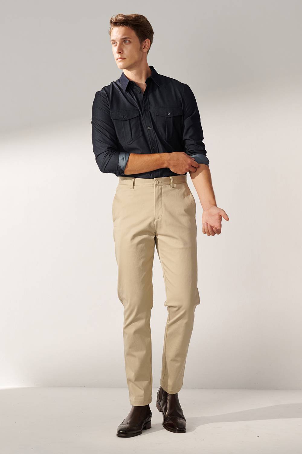 SST&C Apricot Side-Cut Slim-Fit Elastic Casual Trousers | 00162409006_0