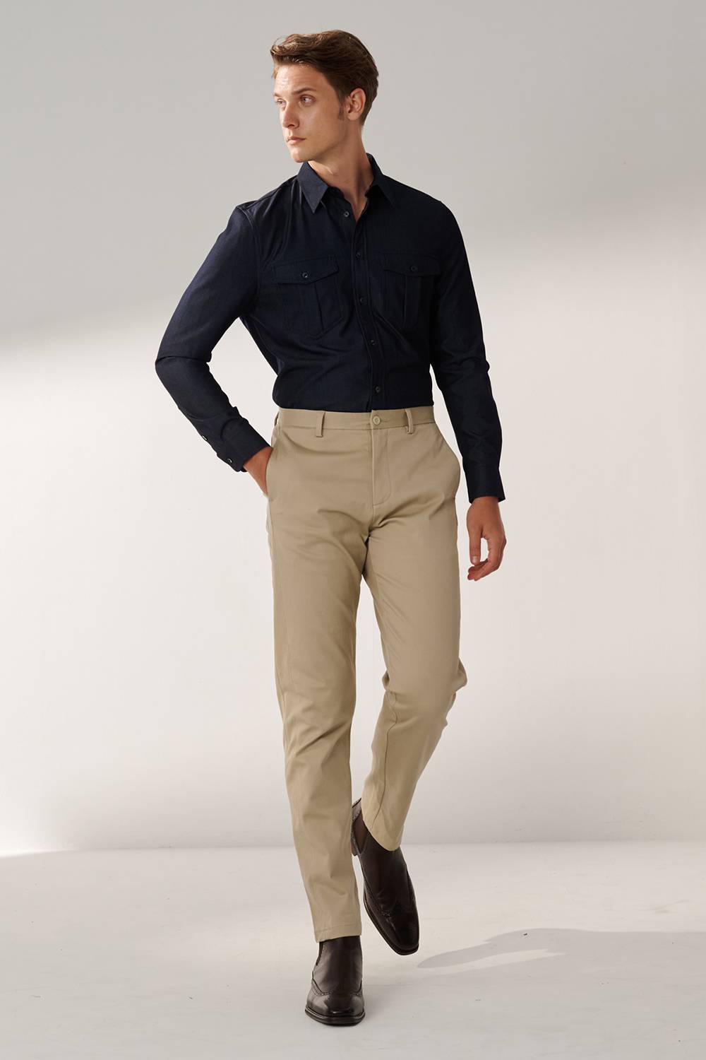 SST&C Apricot Side-Cut Slim-Fit Elastic Casual Trousers | 00162409006_1