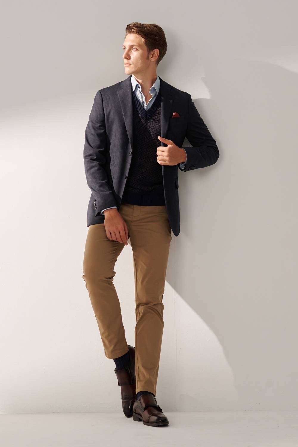 SST&C Navy Two-Tone Textured Wool-Blend Knitted Vest | 00182409001_3