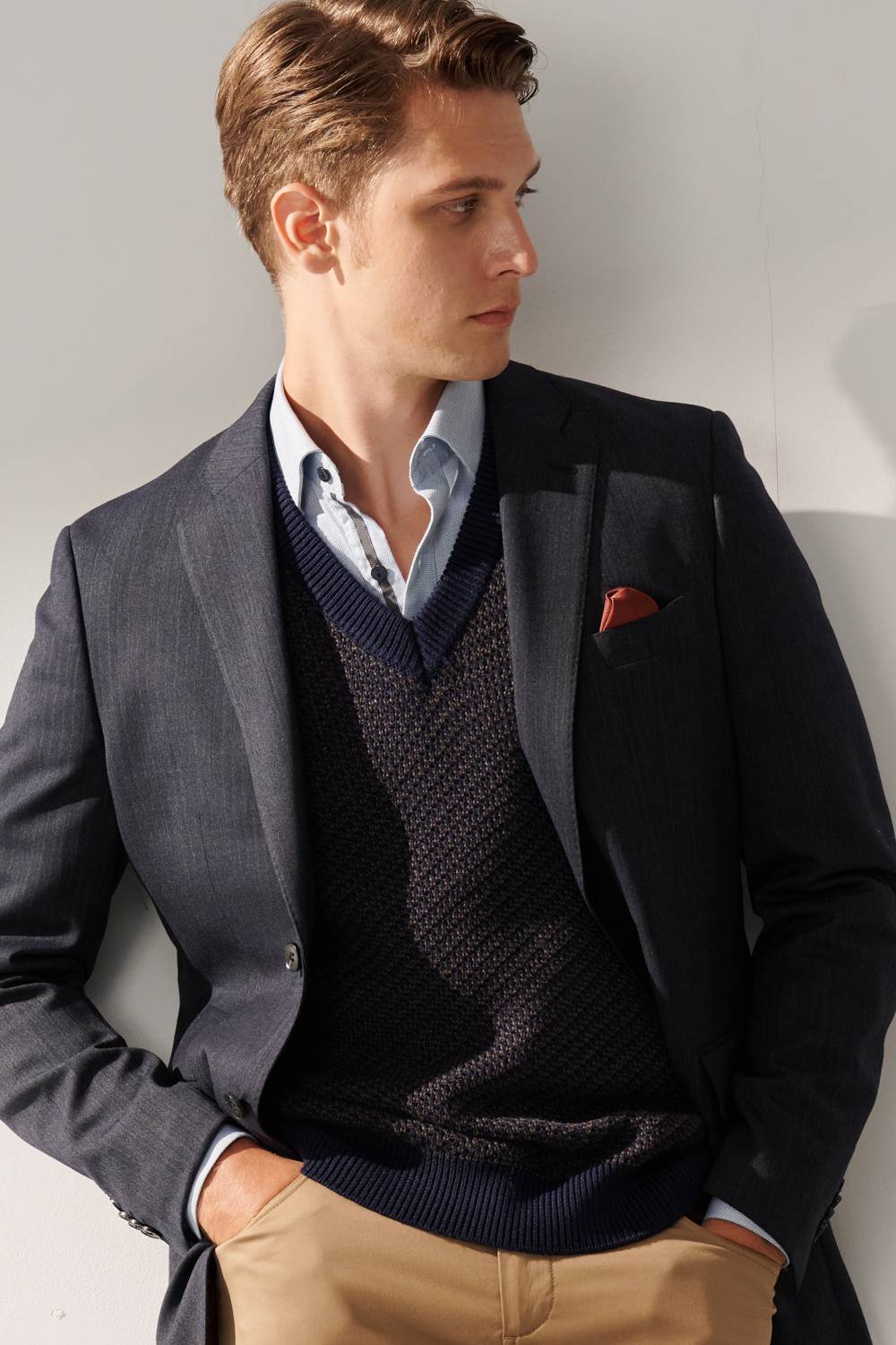 SST&C Navy Two-Tone Textured Wool-Blend Knitted Vest | 00182409001_4