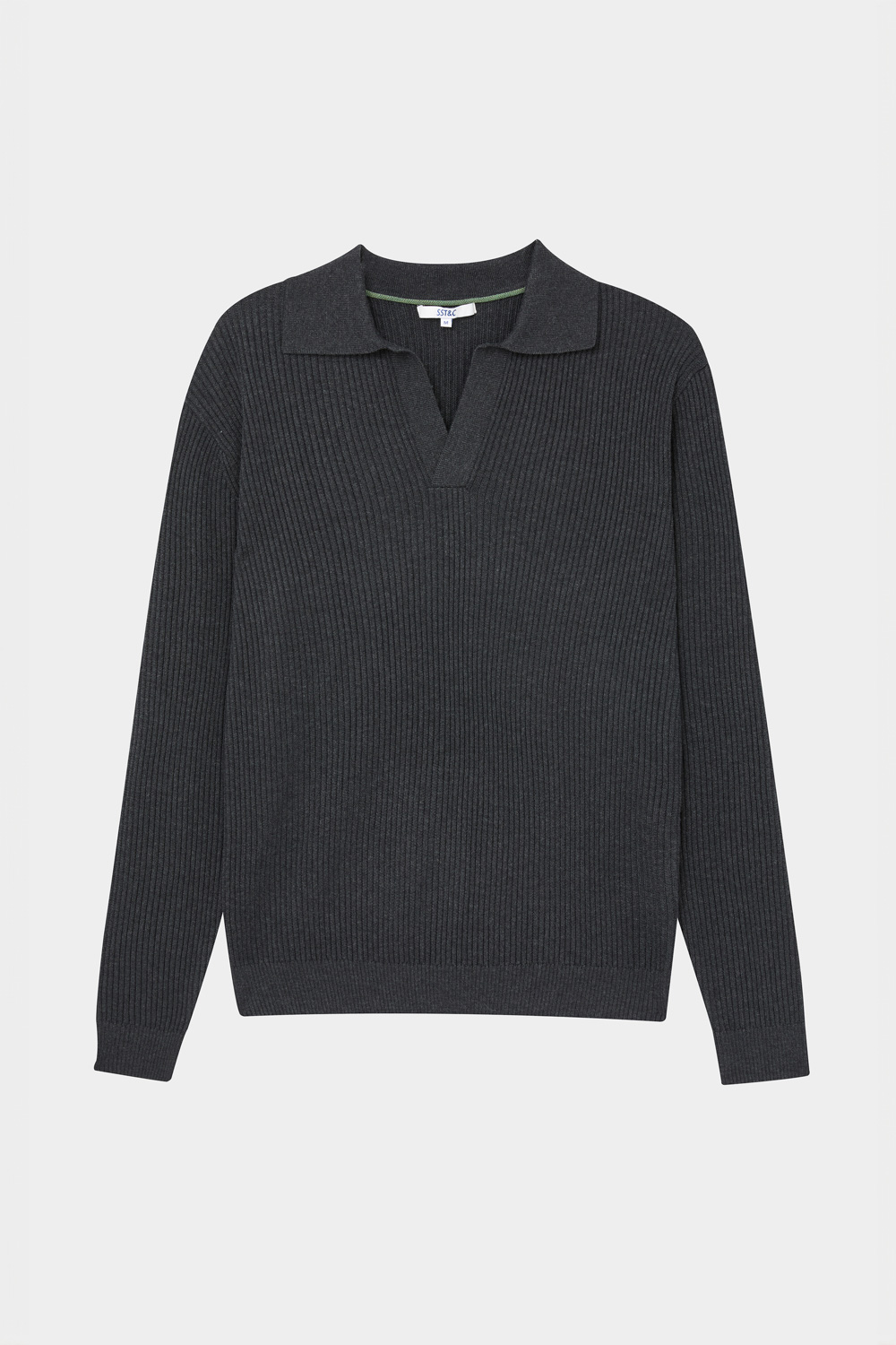 SST&C Gray and Black V-Lapel Vertical Stripe Knitted Sweater | 00182409004_7