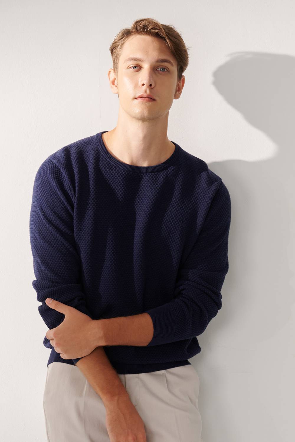 SST&C Dark Royal Blue Cotton Crew Neck Sweater | 00182409006_0