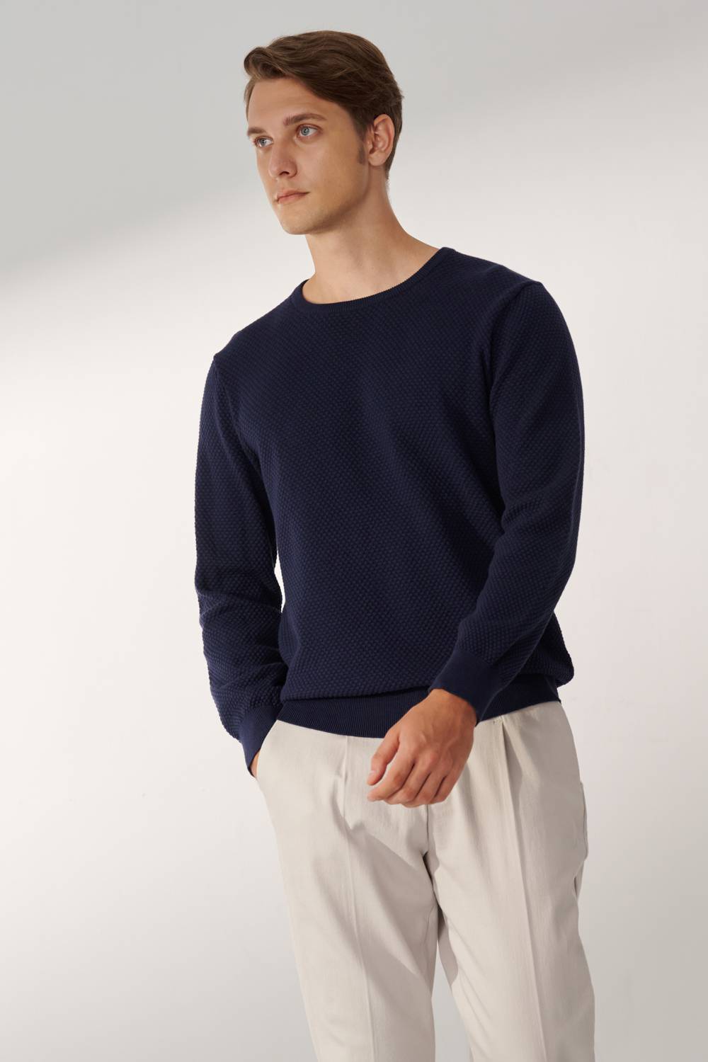 SST&C Dark Royal Blue Cotton Crew Neck Sweater | 00182409006_2