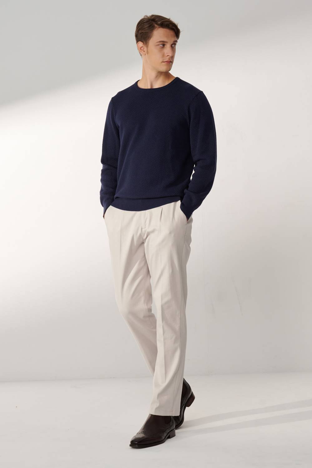 SST&C Dark Royal Blue Cotton Crew Neck Sweater | 00182409006_3