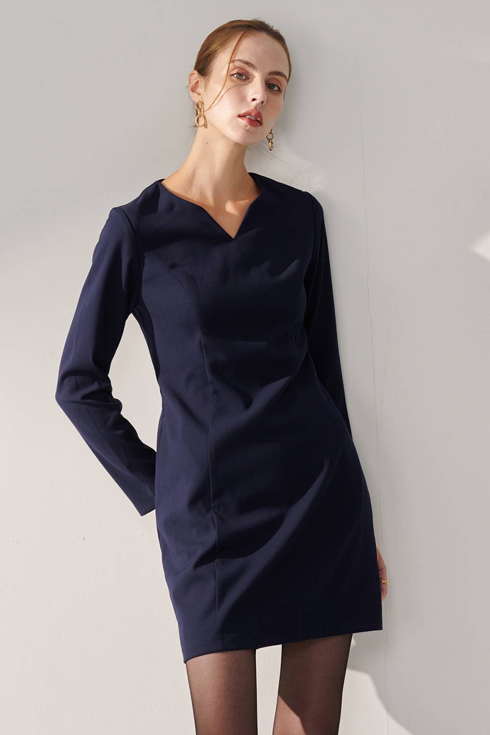SST&C Dark Blue V-Neck Dress | 01222409001_0