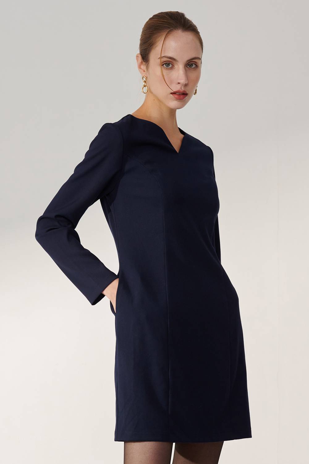 SST&C Dark Blue V-Neck Dress | 01222409001_1