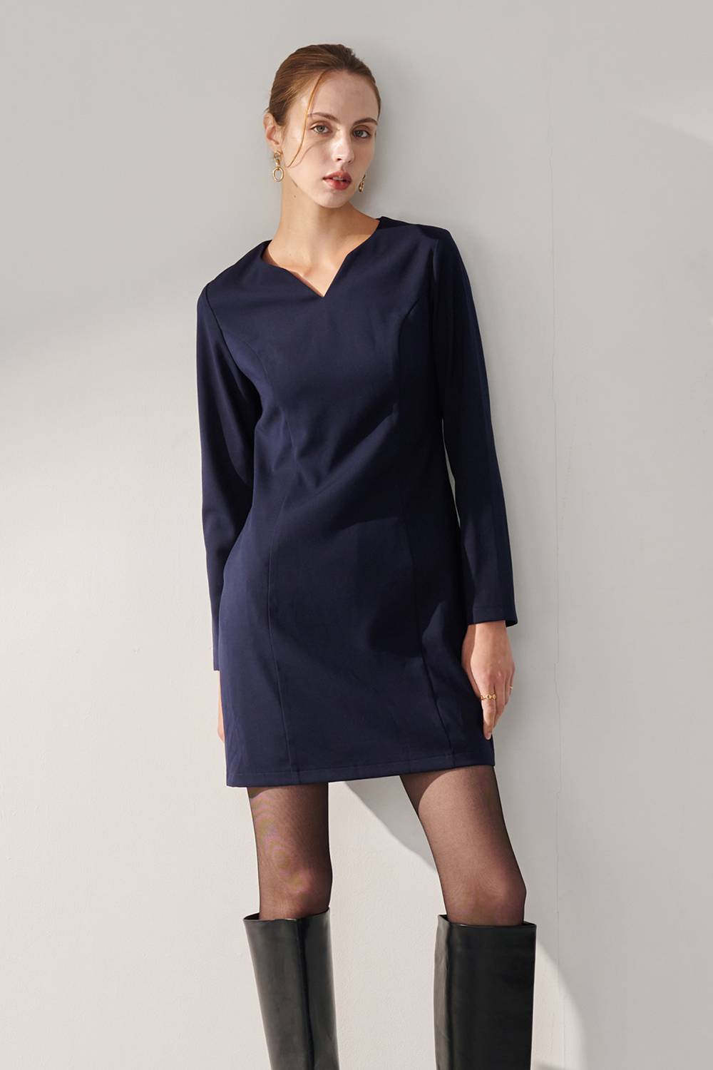SST&C Dark Blue V-Neck Dress | 01222409001_2