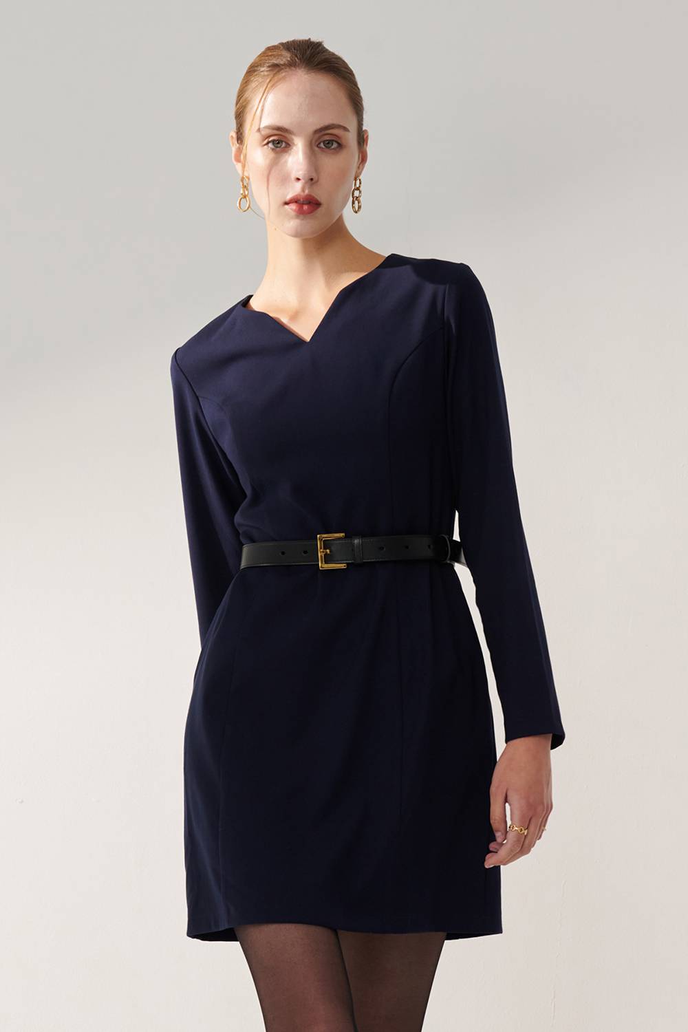 SST&C Dark Blue V-Neck Dress | 01222409001_4