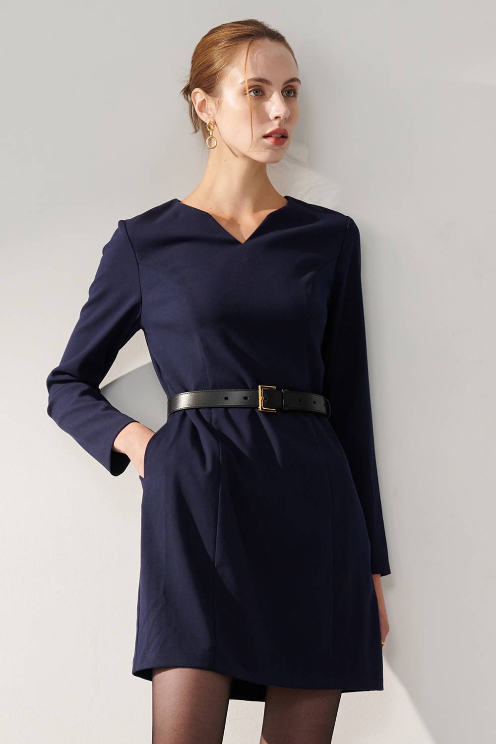 SST&C Dark Blue V-Neck Dress | 01222409001_5