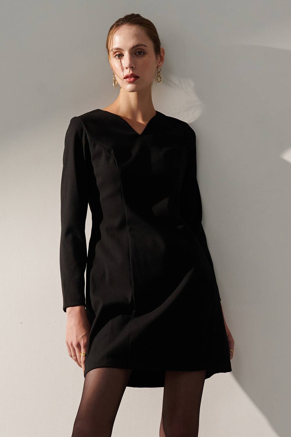SST&C Black Style V-Neck Dress | 01222409002_0