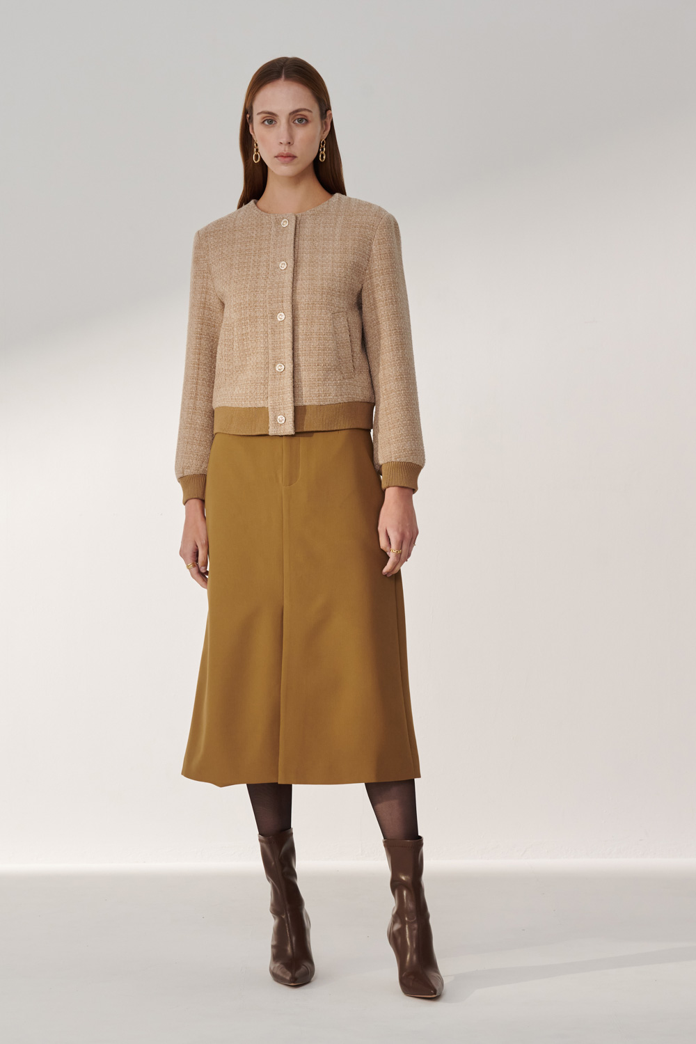 SST&C Khaki A-Line Slit Midi Skirt | 01232409001_4