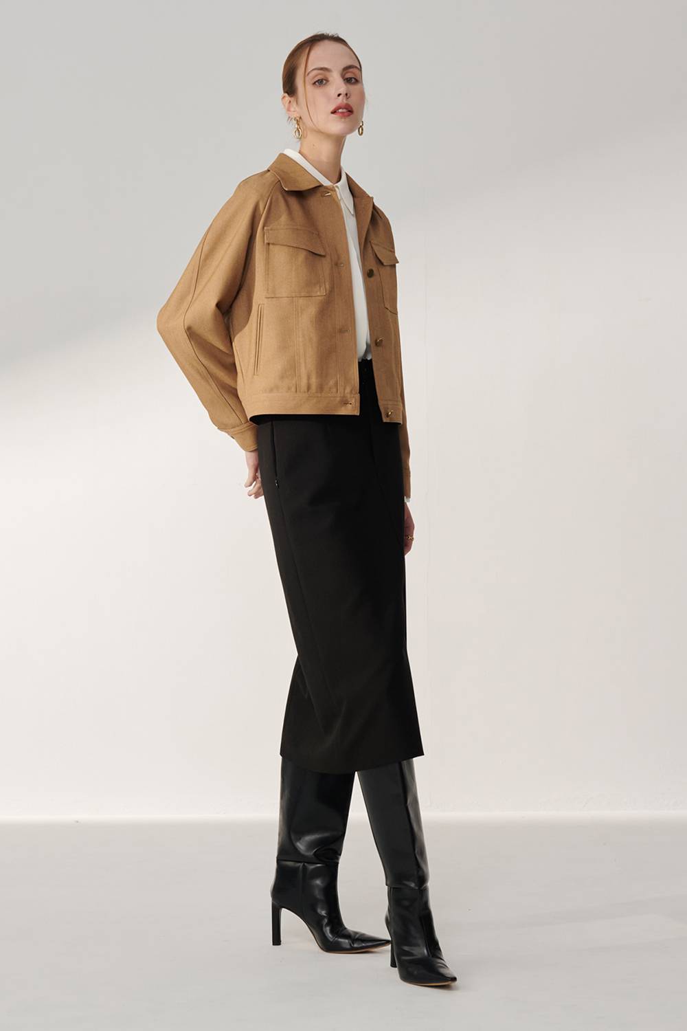 SST&C Black A-Line Slit Midi Skirt | 01232409002_4