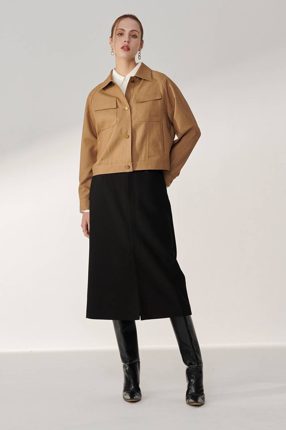 SST&C Black A-Line Slit Midi Skirt | 01232409002_5
