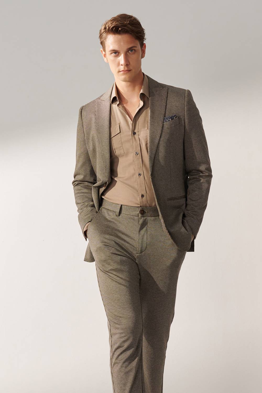 SST&C Hazelnut Brown Houndstooth Slim Fit Stretch Knit Casual Suit Jacket | 00112409002_2