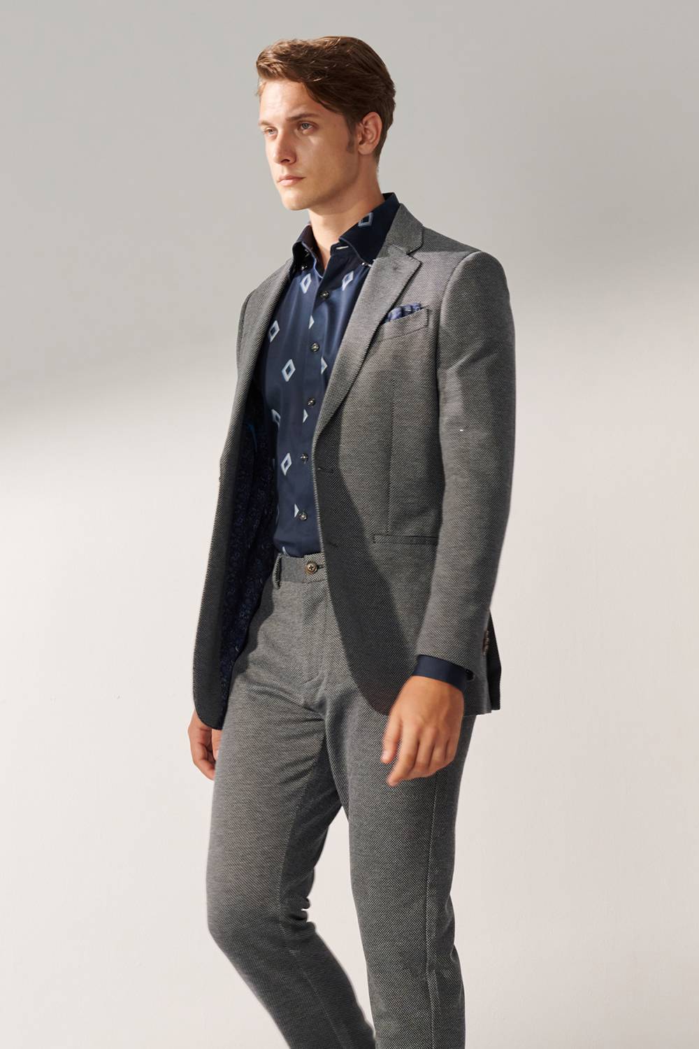 SST&C Dark Blue Diamond Pattern Slim Fit Stretch Knit Casual Suit Jacket | 00112409003_2