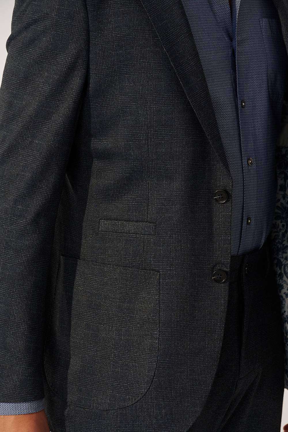 SST&C Dark Gray and Blue Check Pattern Slim Fit Stretch Knit Casual Suit Jacket | 00112409004_4