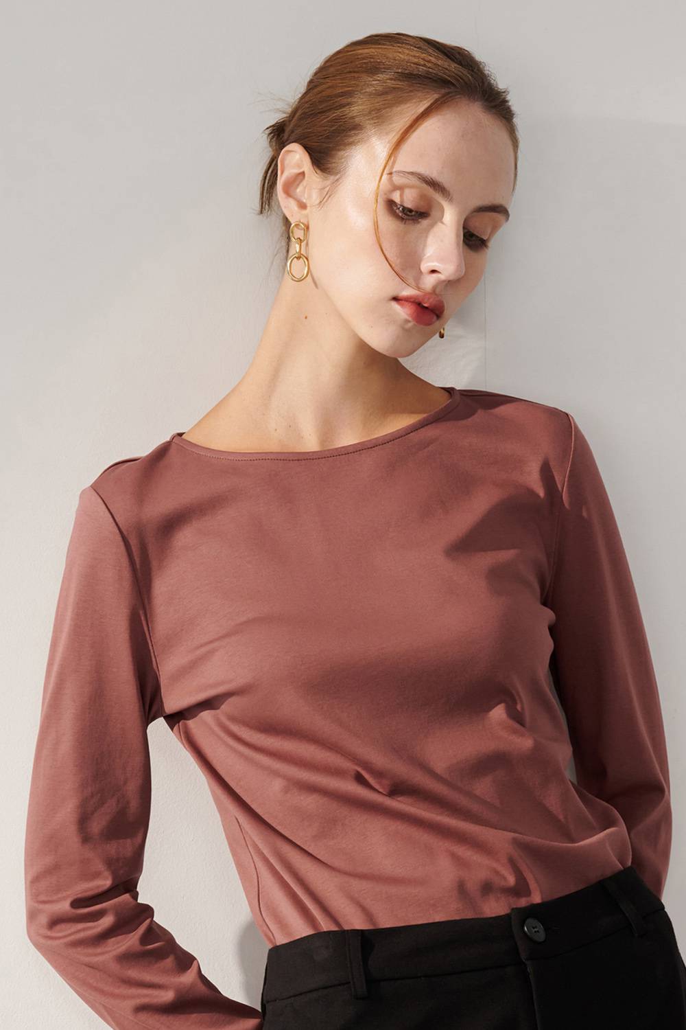 SST&C Cocoa Boat Neck Silky T-Shirt | 01202409002_1
