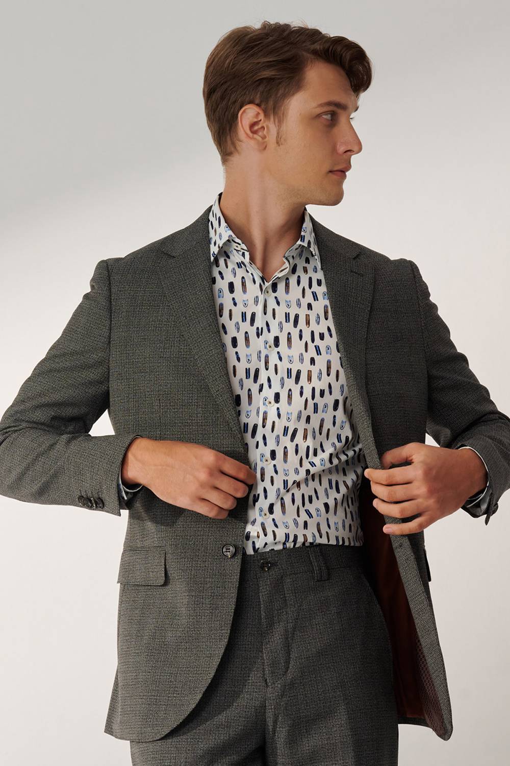 SST&C #Machine Washable Series  Charcoal Gray Check Pattern Slim Fit Suit Jacket | 00012409004_1
