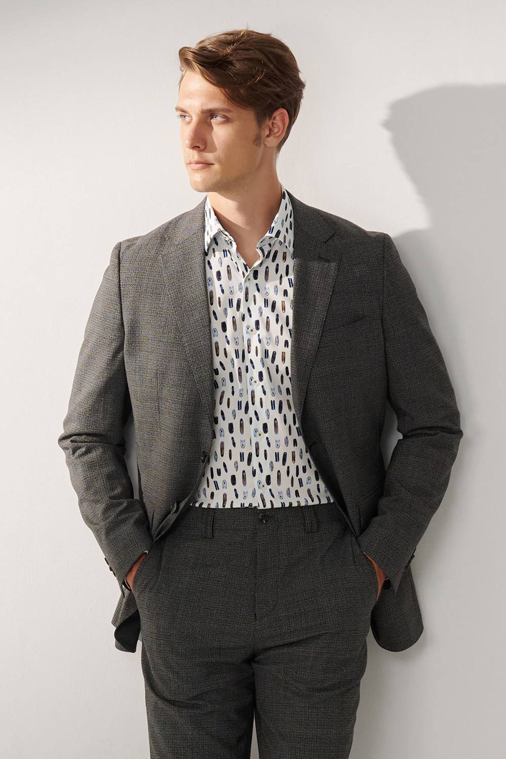 SST&C #Machine Washable Series  Charcoal Gray Check Pattern Slim Fit Suit Jacket | 00012409004_2