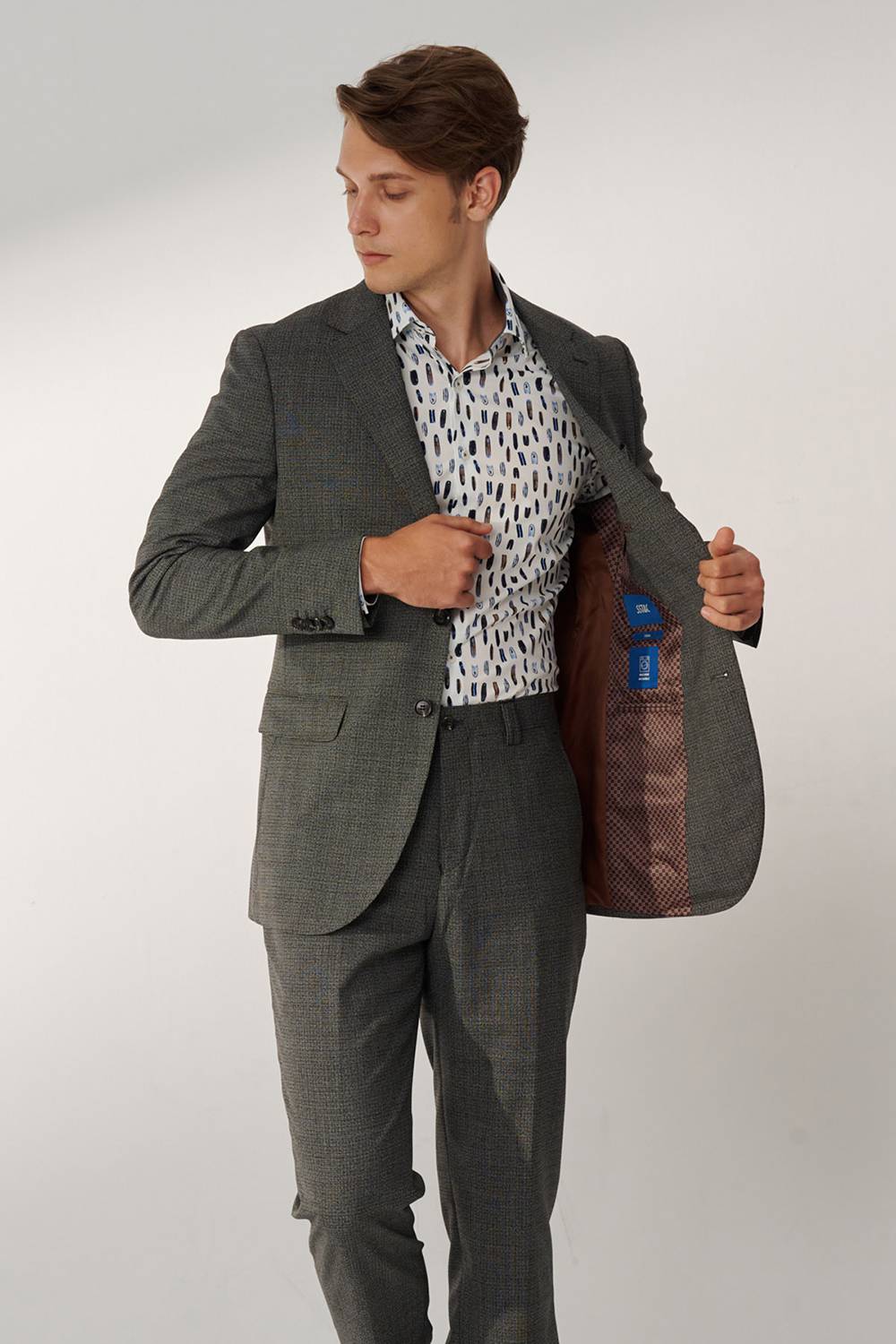 SST&C #Machine Washable Series  Charcoal Gray Check Pattern Slim Fit Suit Jacket | 00012409004_3