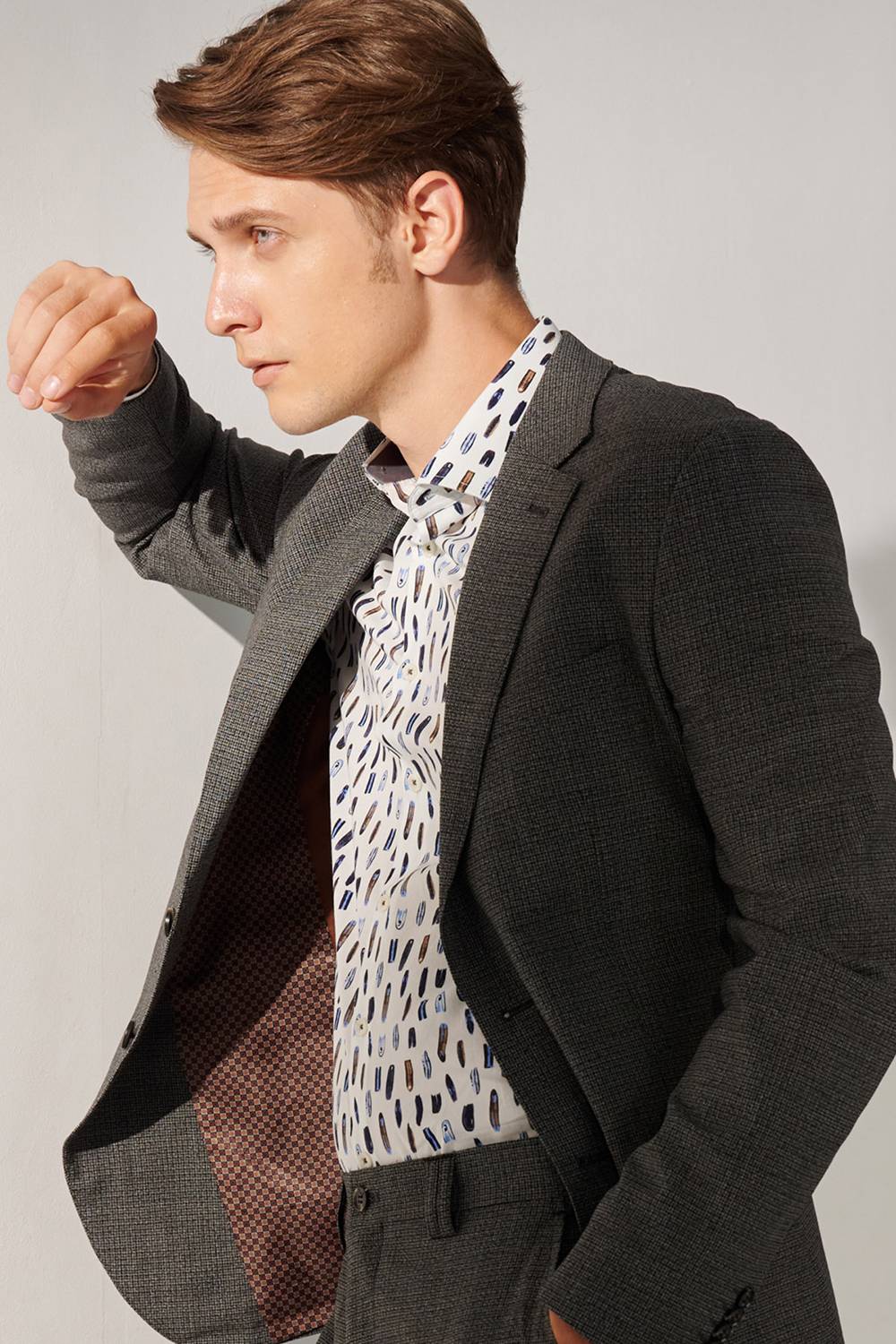 SST&C #Machine Washable Series  Charcoal Gray Check Pattern Slim Fit Suit Jacket | 00012409004_4