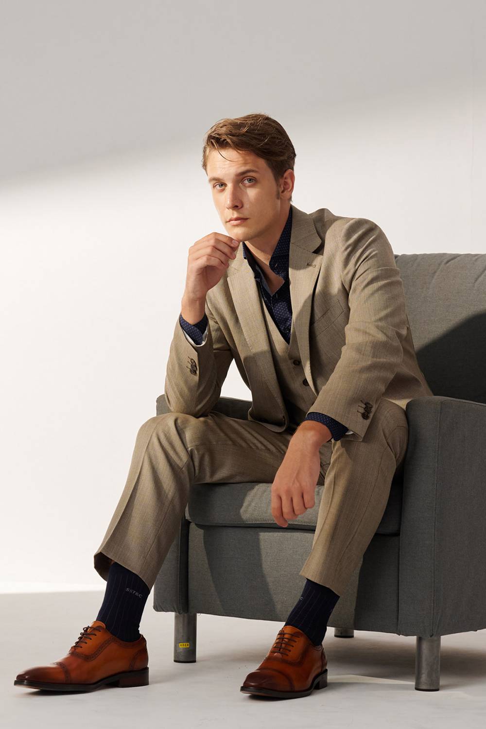 SST&C #Machine Washable Series  Light Brown Textured Classic Suit Jacket | 00012409008_1