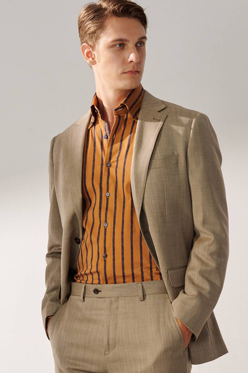 SST&C #Machine Washable Series  Light Brown Textured Classic Suit Jacket | 00012409008_4
