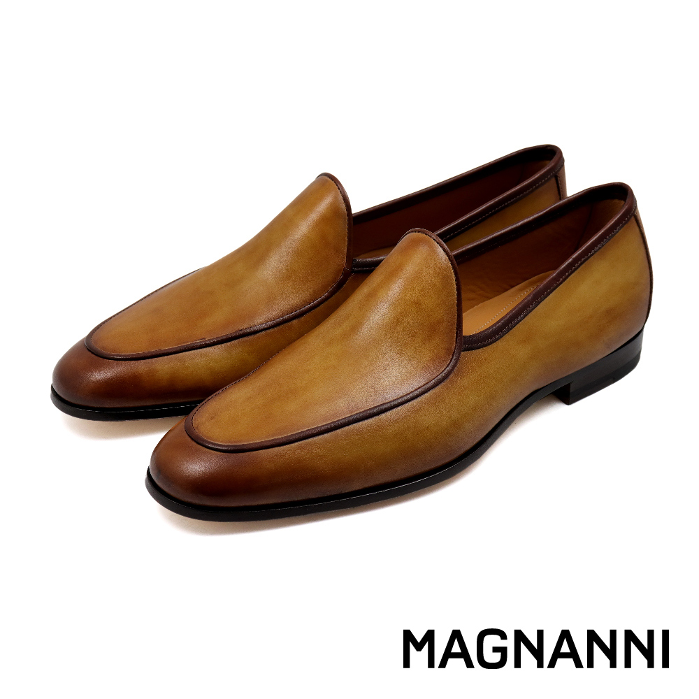 【MAGNANNI】西班牙真皮手工刷染裙飾樂福鞋 棕色 (23783-CUE)