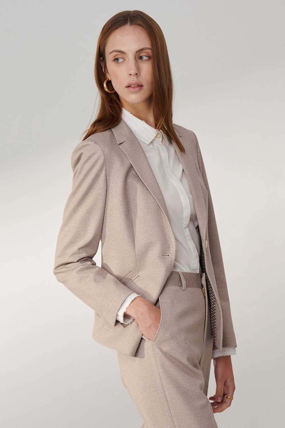 SST&C Light Khaki Twill Stretch-Knit Square-Neck Suit Jacket | 01012409001_2