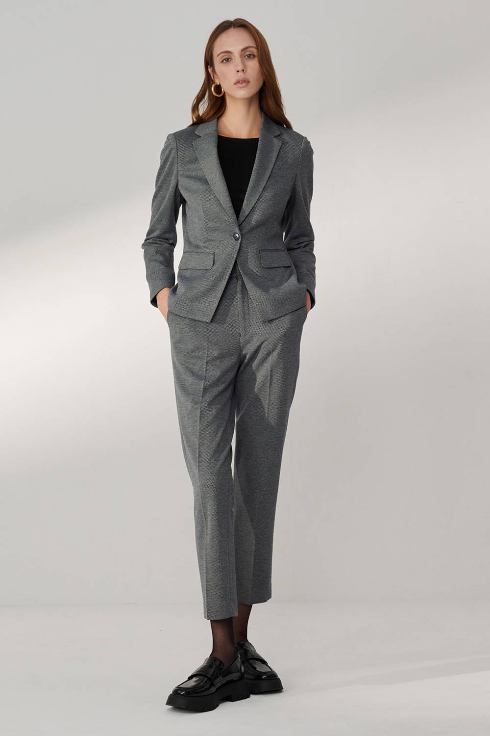 SST&C Dark Blue Diamond Stretch-Knit Square-Neck Suit Jacket | 01012409003_2