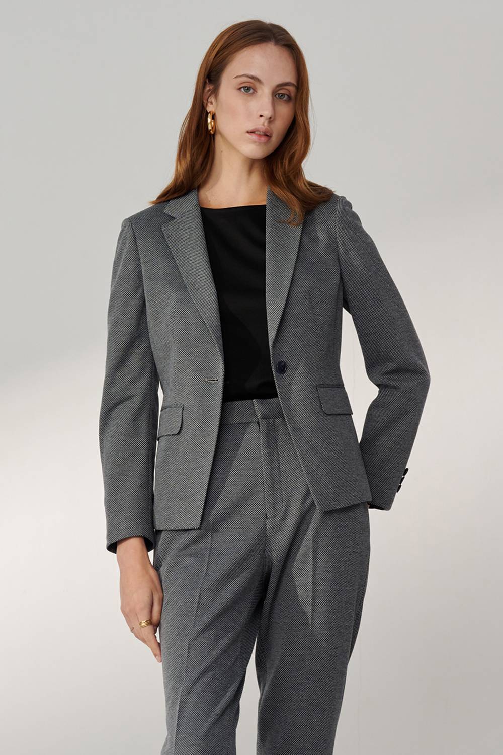 SST&C Dark Blue Diamond Stretch-Knit Square-Neck Suit Jacket | 01012409003_3