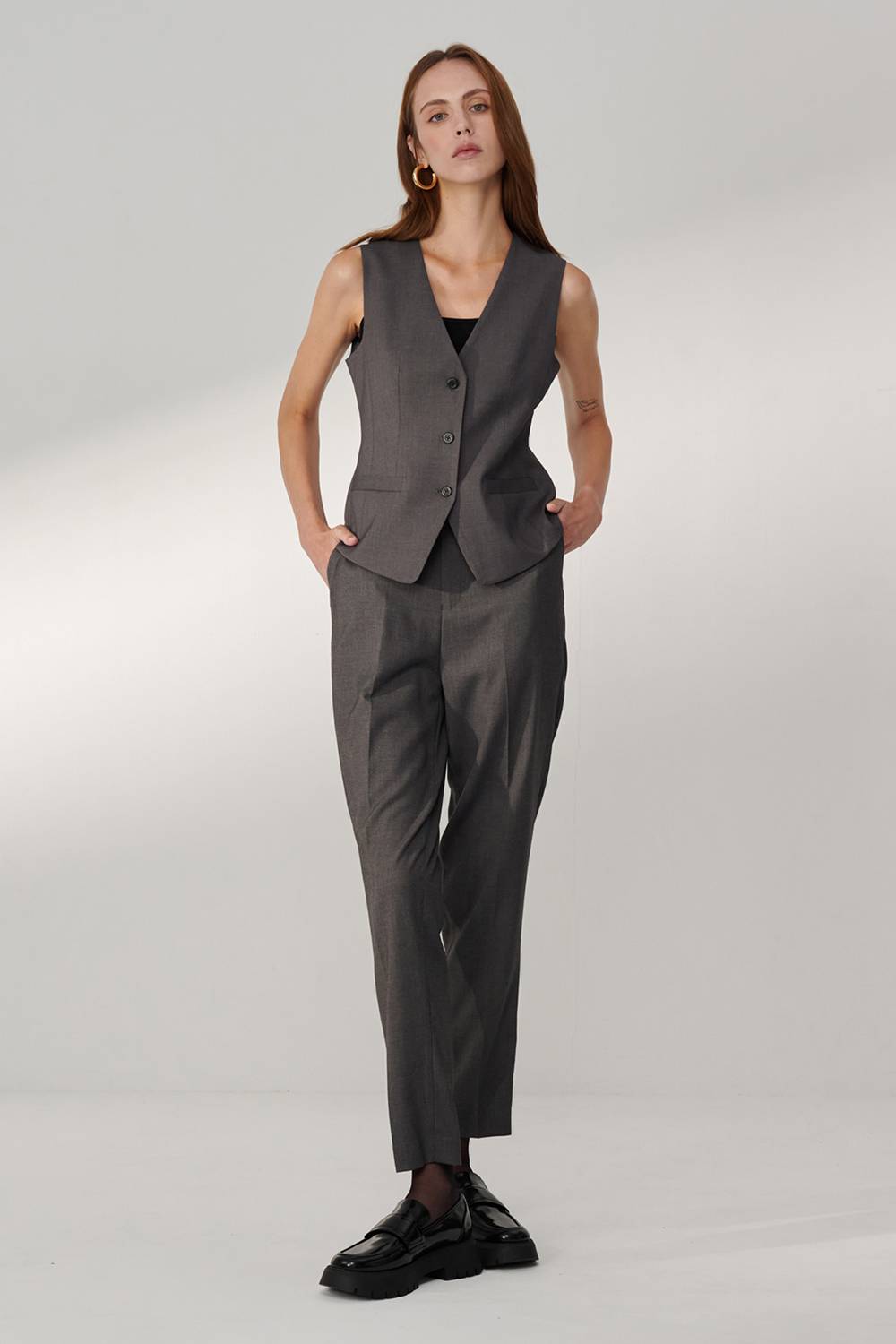SST&C Gray Suit Trousers With Elastic Waistband | 01022409006_3