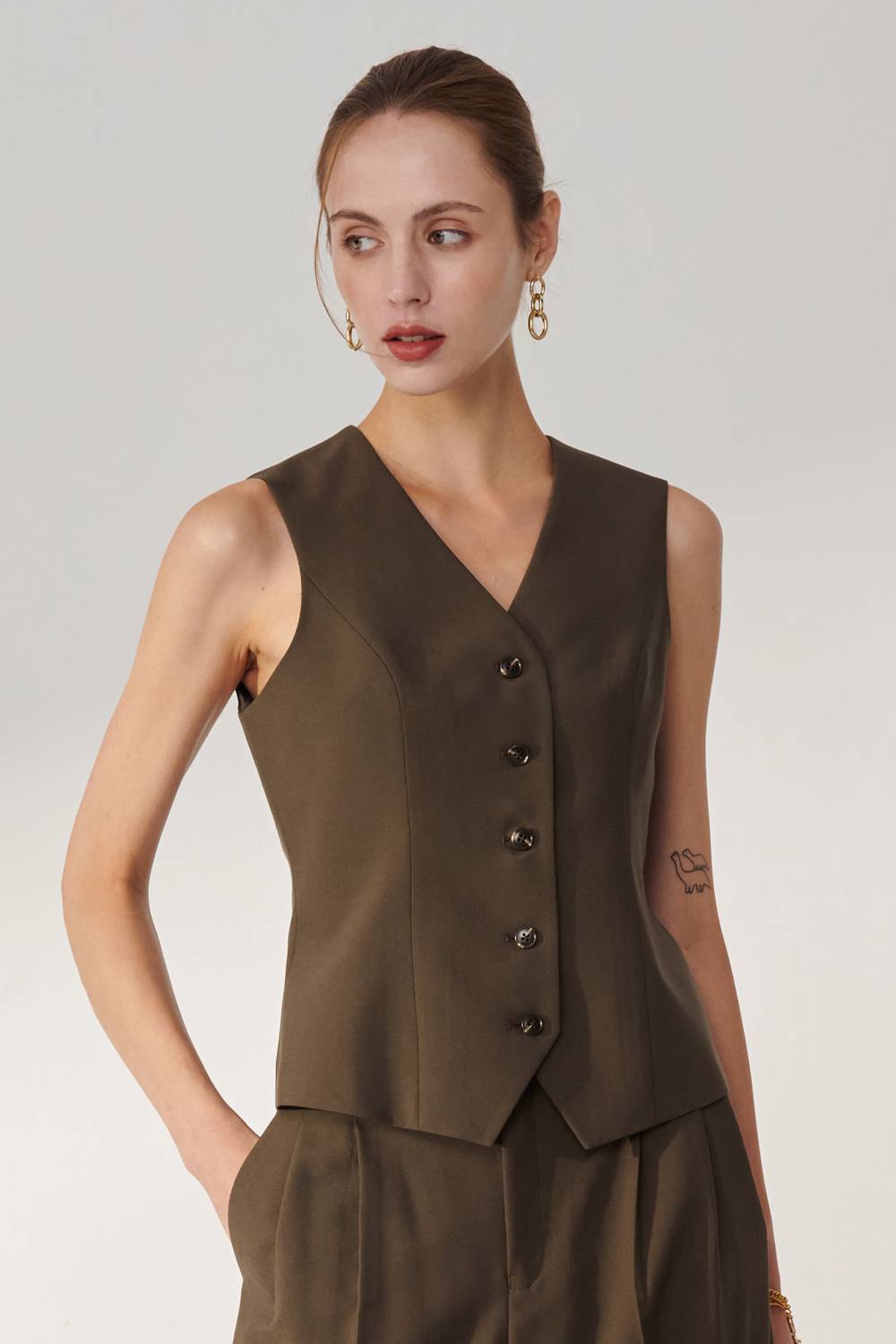 SST&C Green Khaki Suit Vest | 01032409007_0
