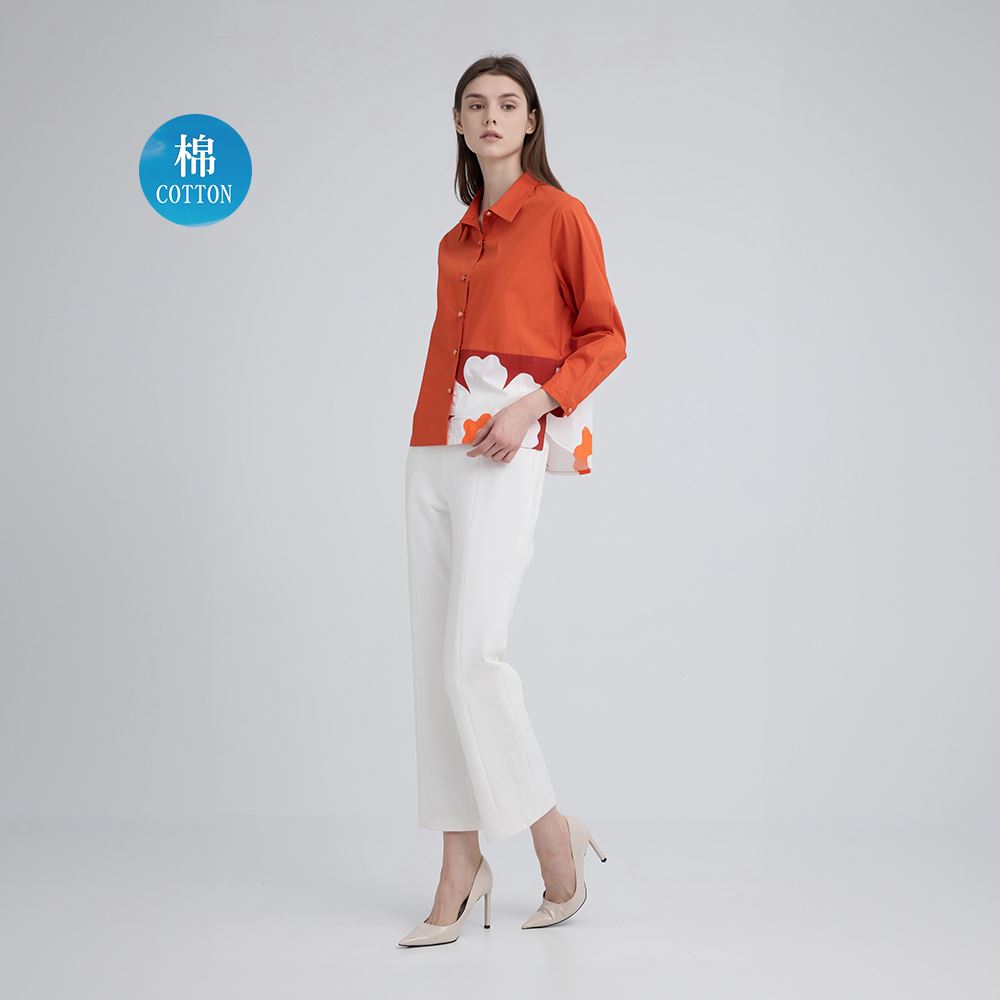 ILEY伊蕾 透氣棉質印花造型襯衫(桔；M-XL)_1