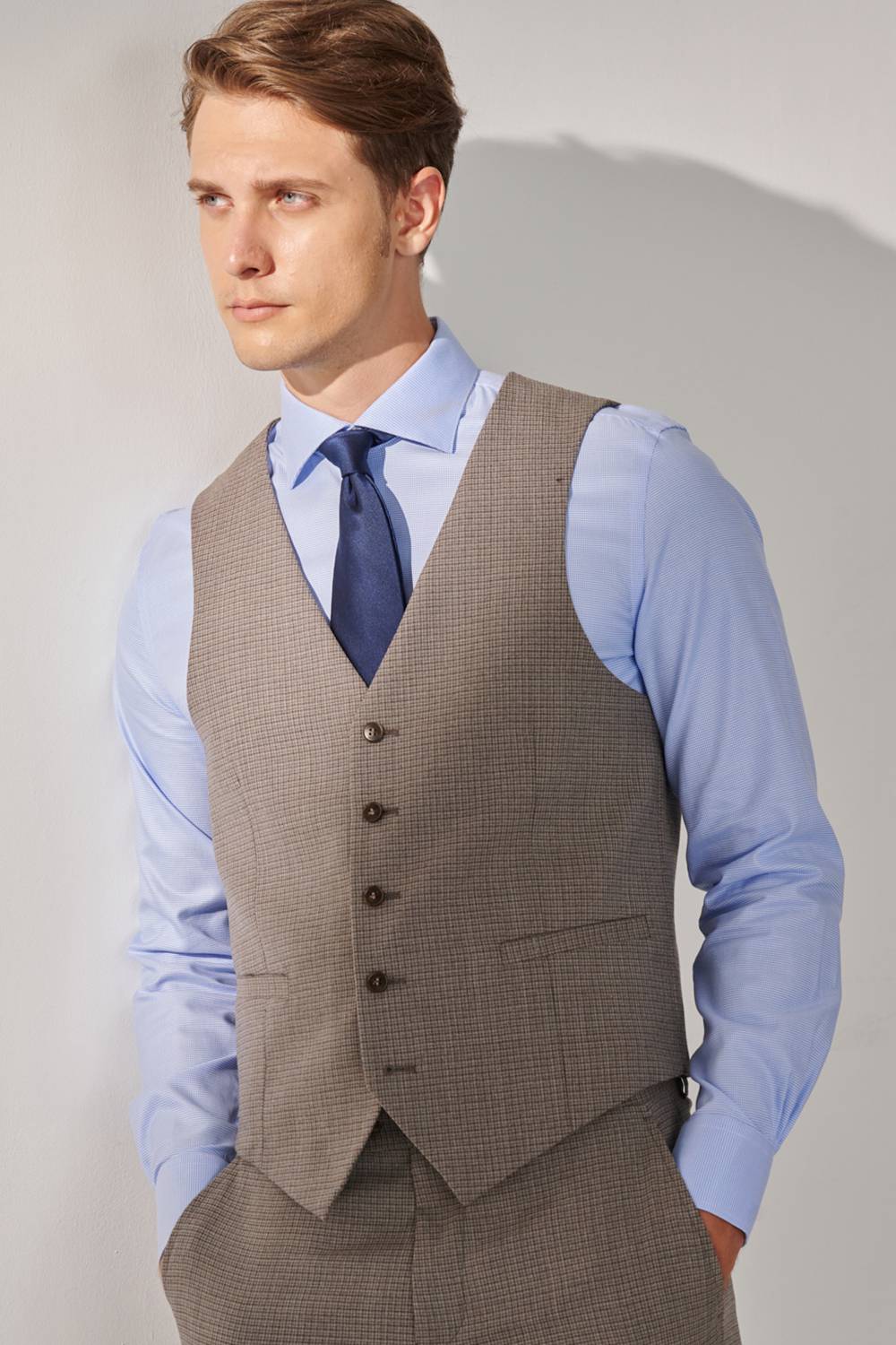 SST&C #Milan Series  Pink Check Pattern Slim Fit Suit Vest | 00032409001_0