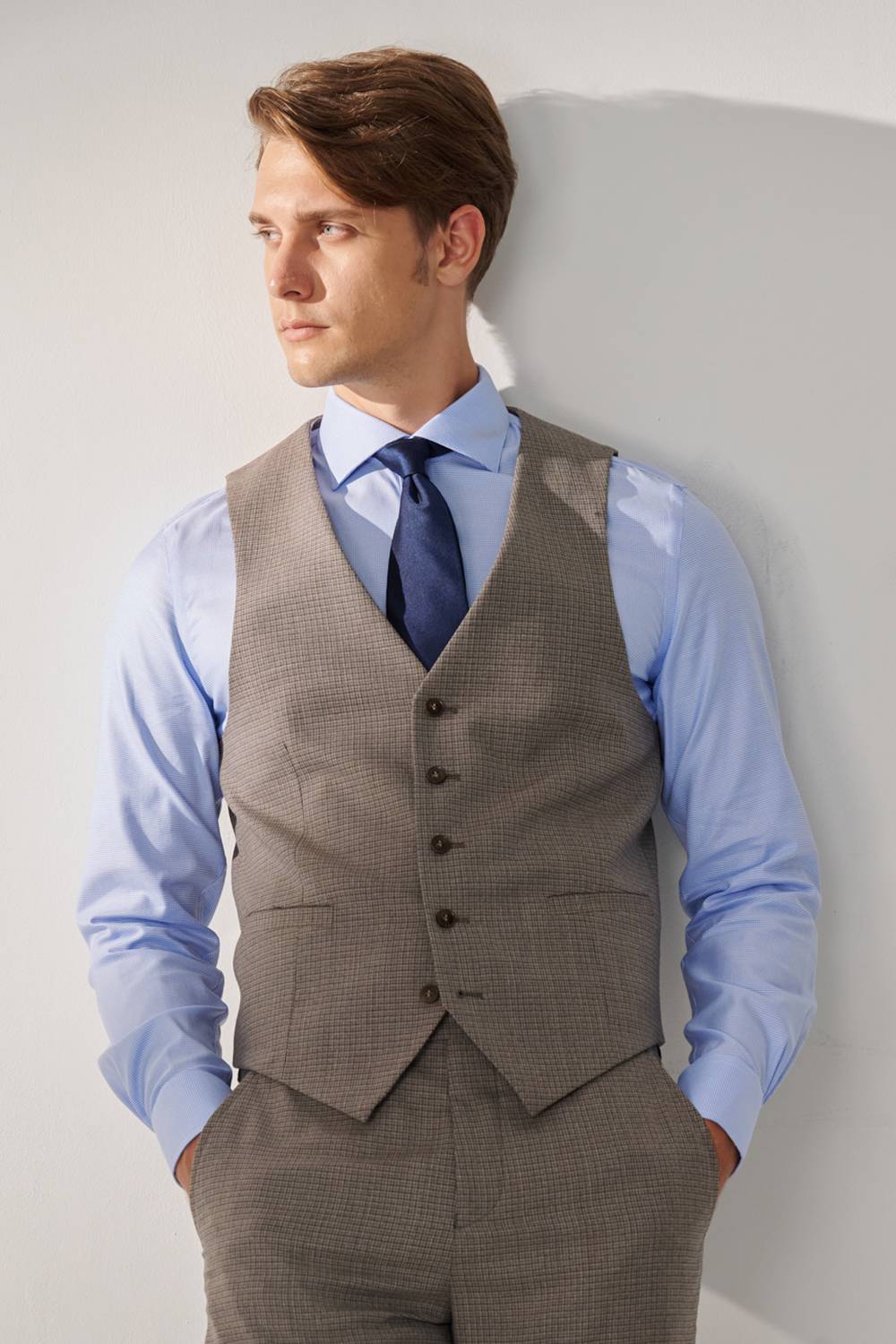 SST&C #Milan Series  Pink Check Pattern Slim Fit Suit Vest | 00032409001_1