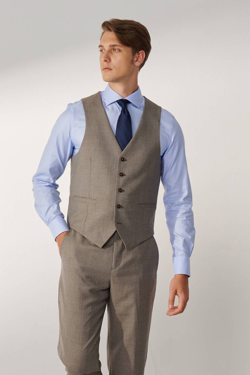 SST&C #Milan Series  Pink Check Pattern Slim Fit Suit Vest | 00032409001_2