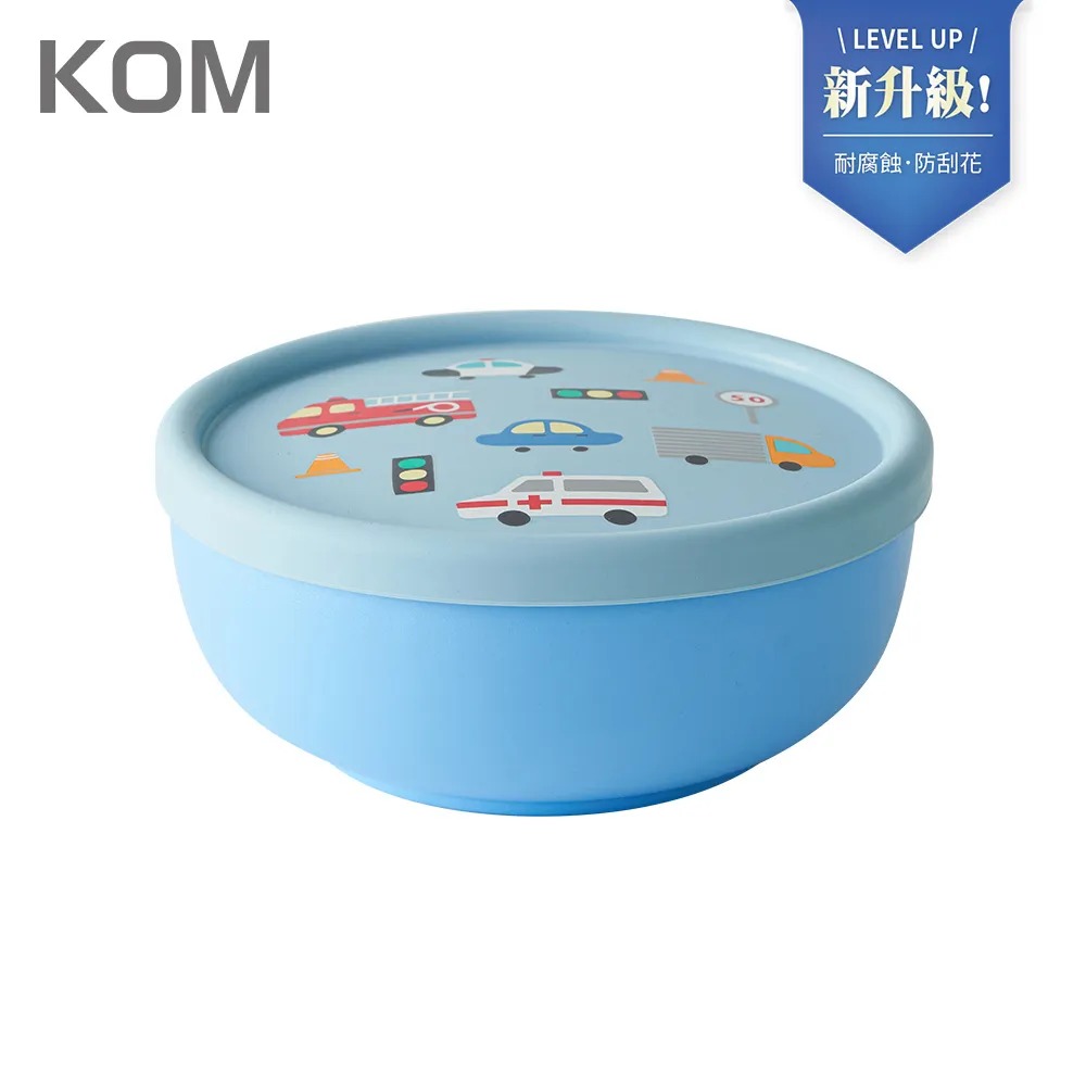 【KOM】格紋316不鏽鋼矽膠蓋隔熱碗13cm(附匙)_3