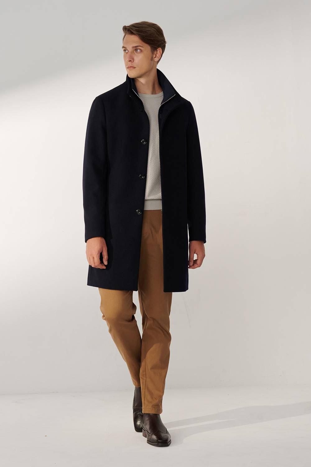 SST&C Navy Blue Fake Two Piece Stand Collar Coat | 00132409001_3