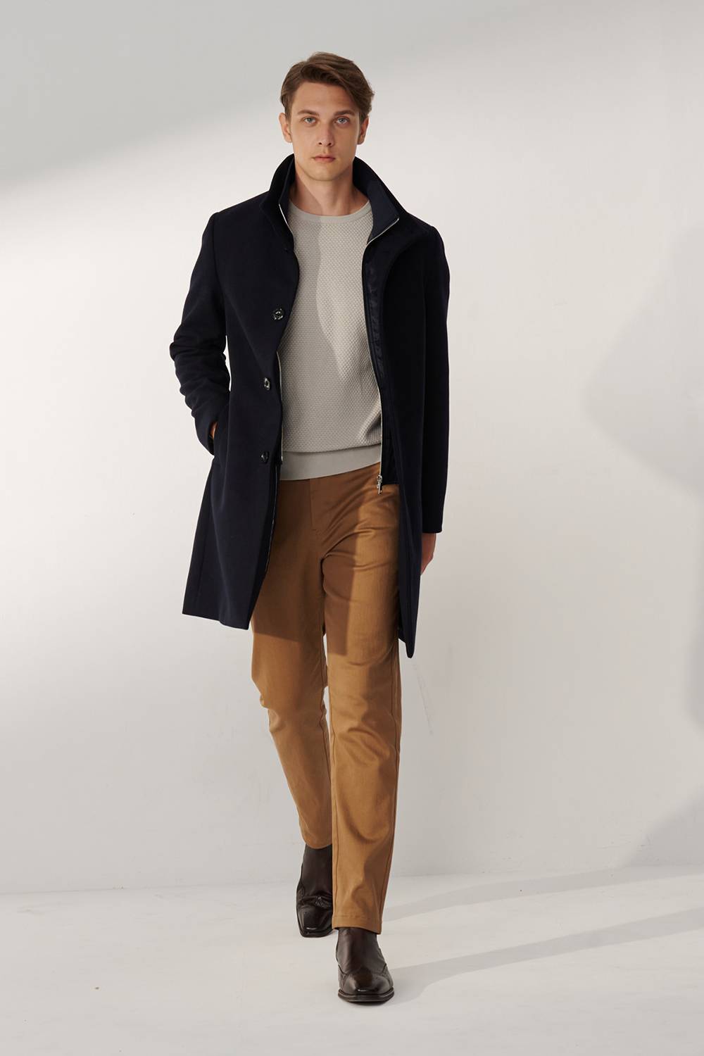 SST&C Navy Blue Fake Two Piece Stand Collar Coat | 00132409001_4