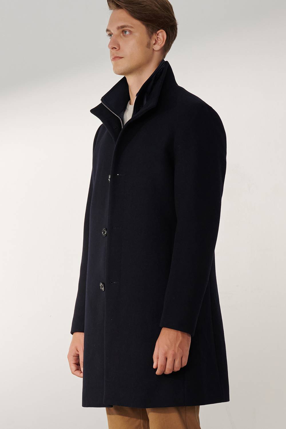 SST&C Navy Blue Fake Two Piece Stand Collar Coat | 00132409001_5