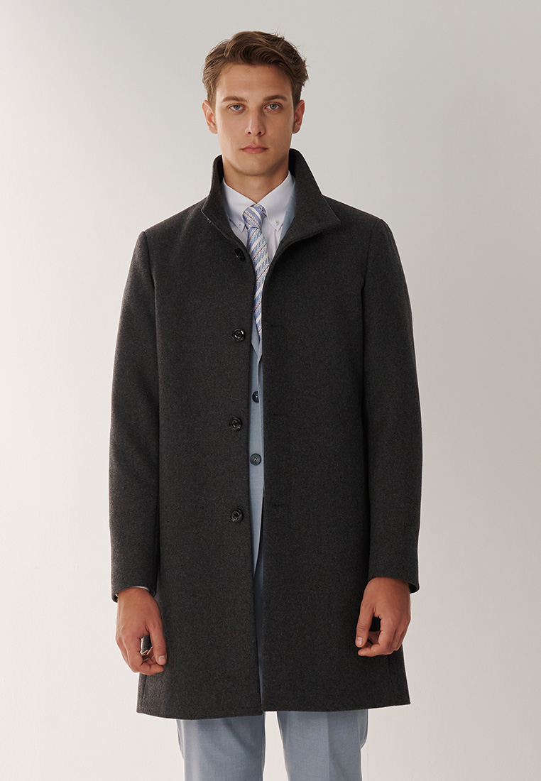 SST&C Gray Fake Two Piece Stand Collar Coat | 00132409002_0