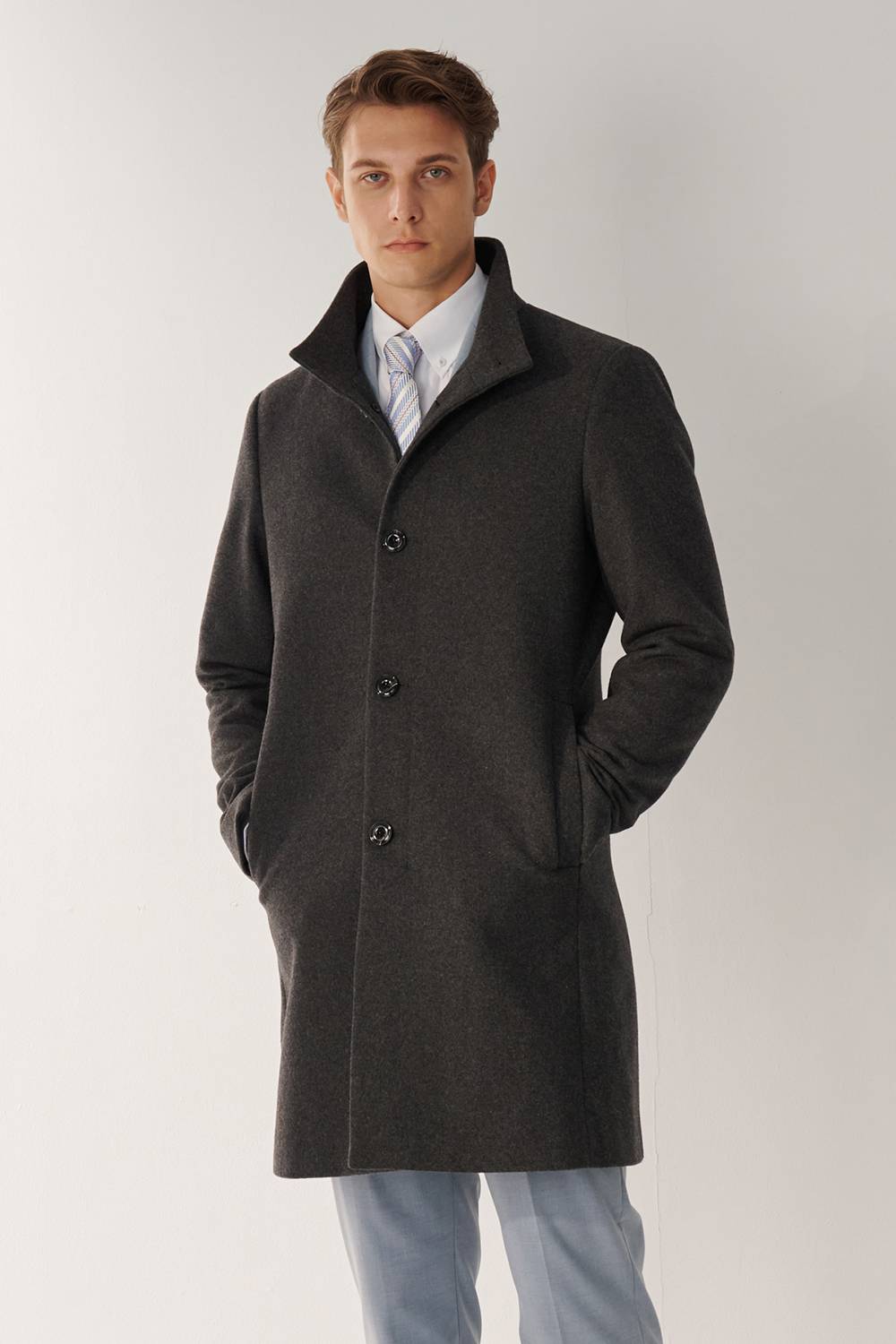 SST&C Gray Fake Two Piece Stand Collar Coat | 00132409002_1